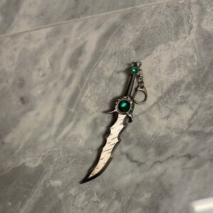 Emerald Accented Silver Sword Keychain